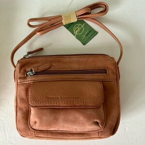 Stone Mountain Beige/Coral Suede Crossbody Bag. New with tag!